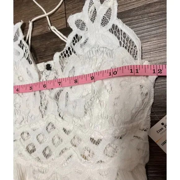 NWT Free People Adella Lace Cami Ivory Boho Peplum Crochet Tank Small Coquette - Picture 7 of 15